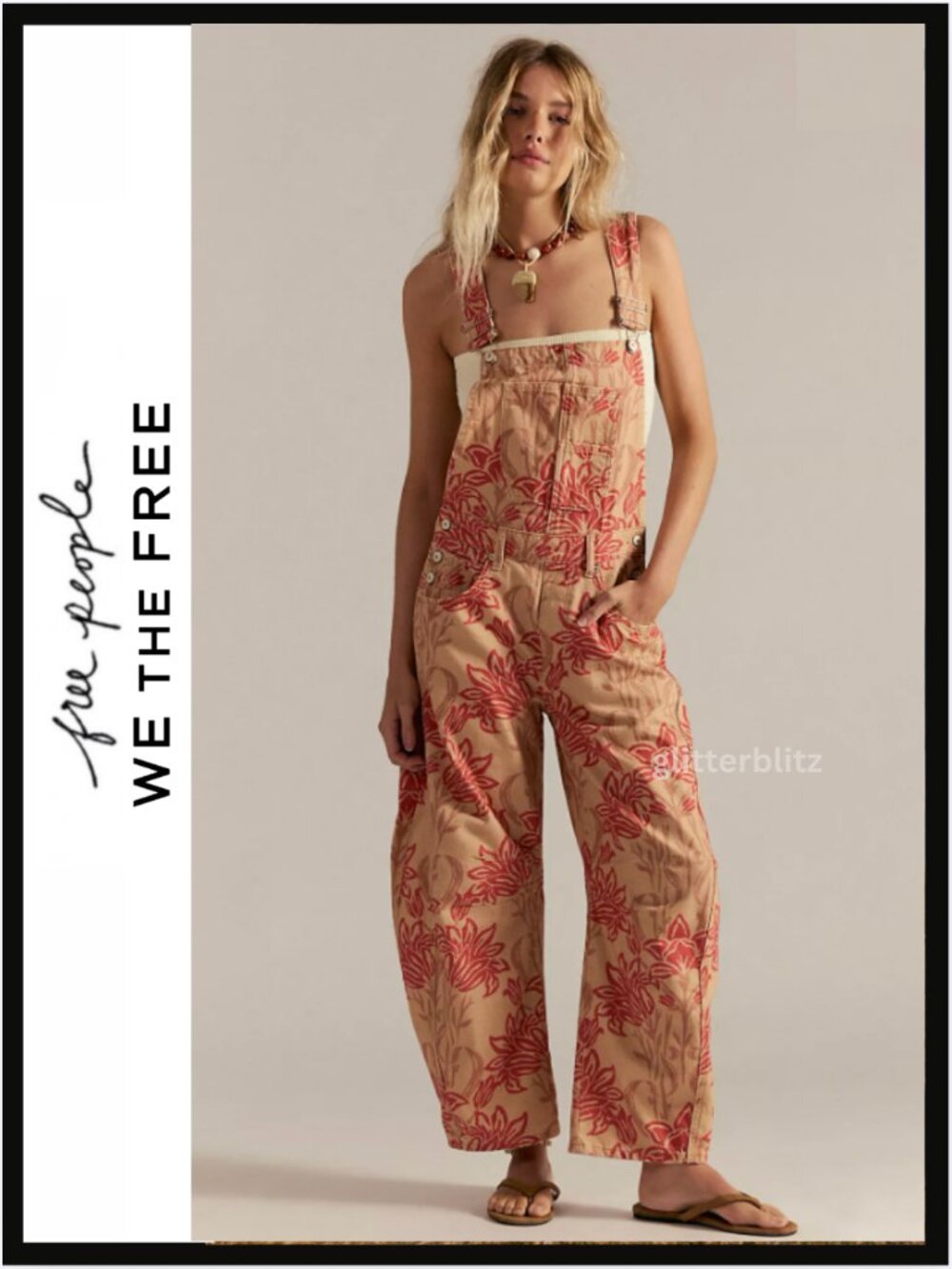 Free People We The Free Good Luck Printed Overalls NWT Large